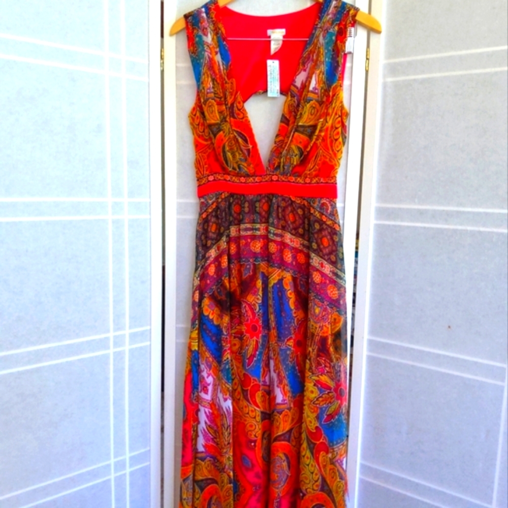 Rubber Ducky multicolor maxi dress cut out back